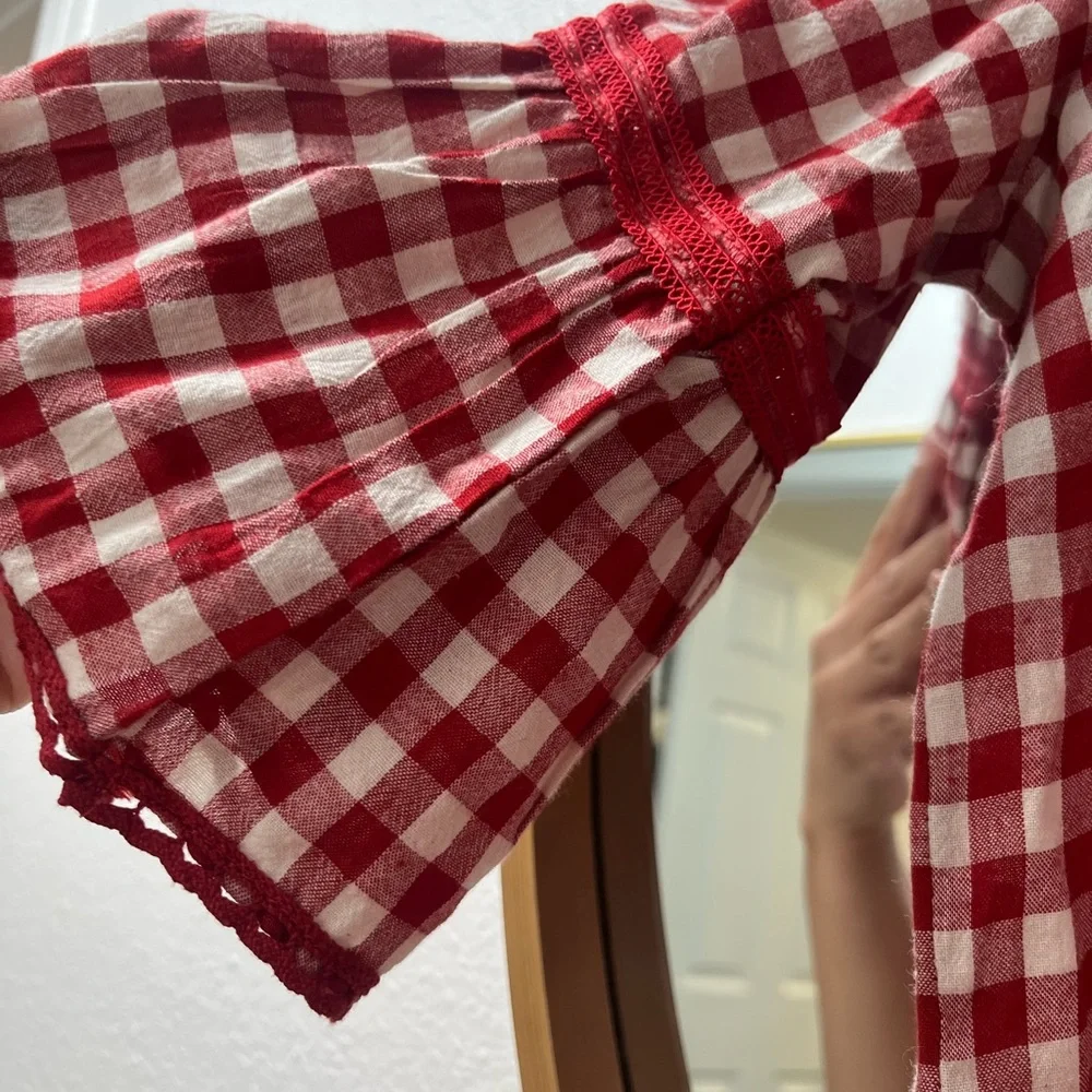 POL Red Gingham Lace-Up Maxi Dress - Picture 3 of 4